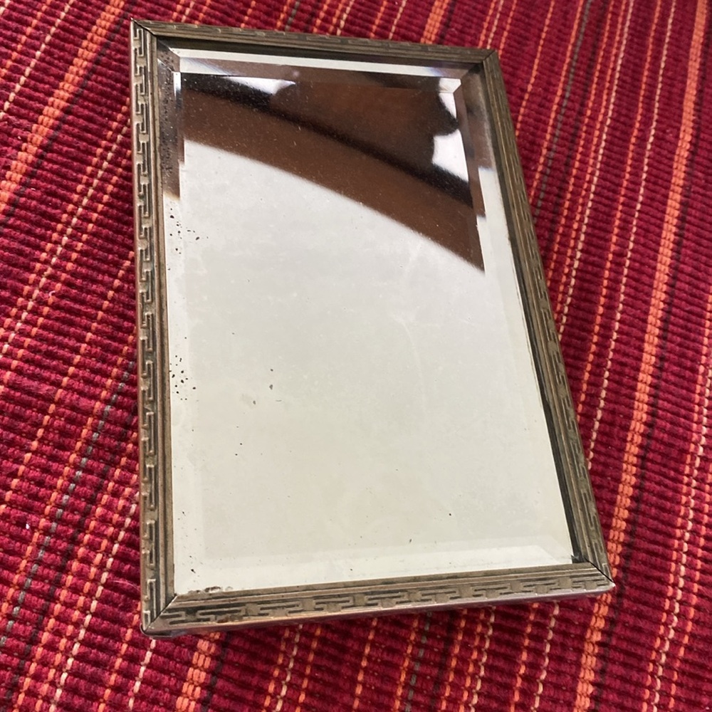 Vintage Small Brass Bevelled Travelling Mirror